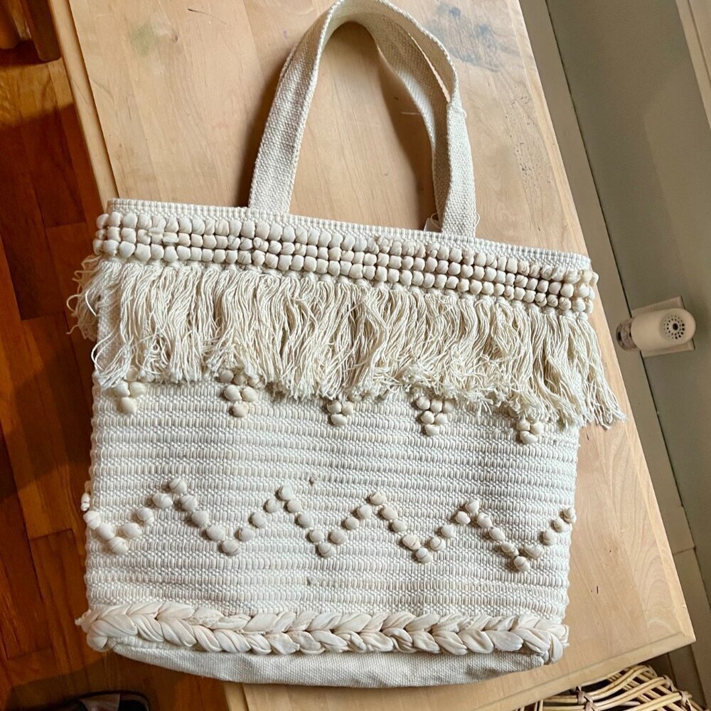 Aprii Marin  Bohemian Cotton Tote Bag  Natural Fully Lined Beach Tote